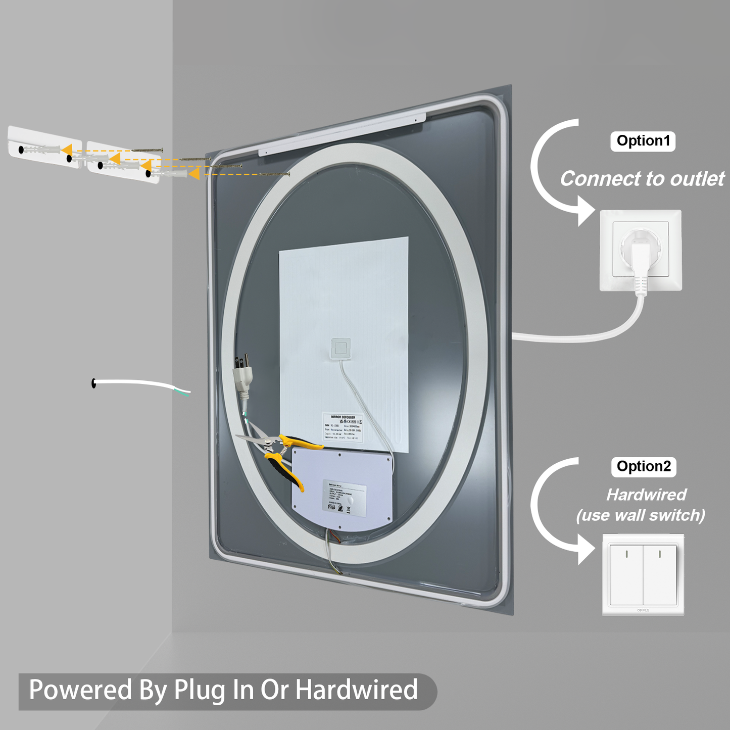 LUVODI  Frameless Tempered Glass LED Bathroom Mirror, Backlit with Round Front Light