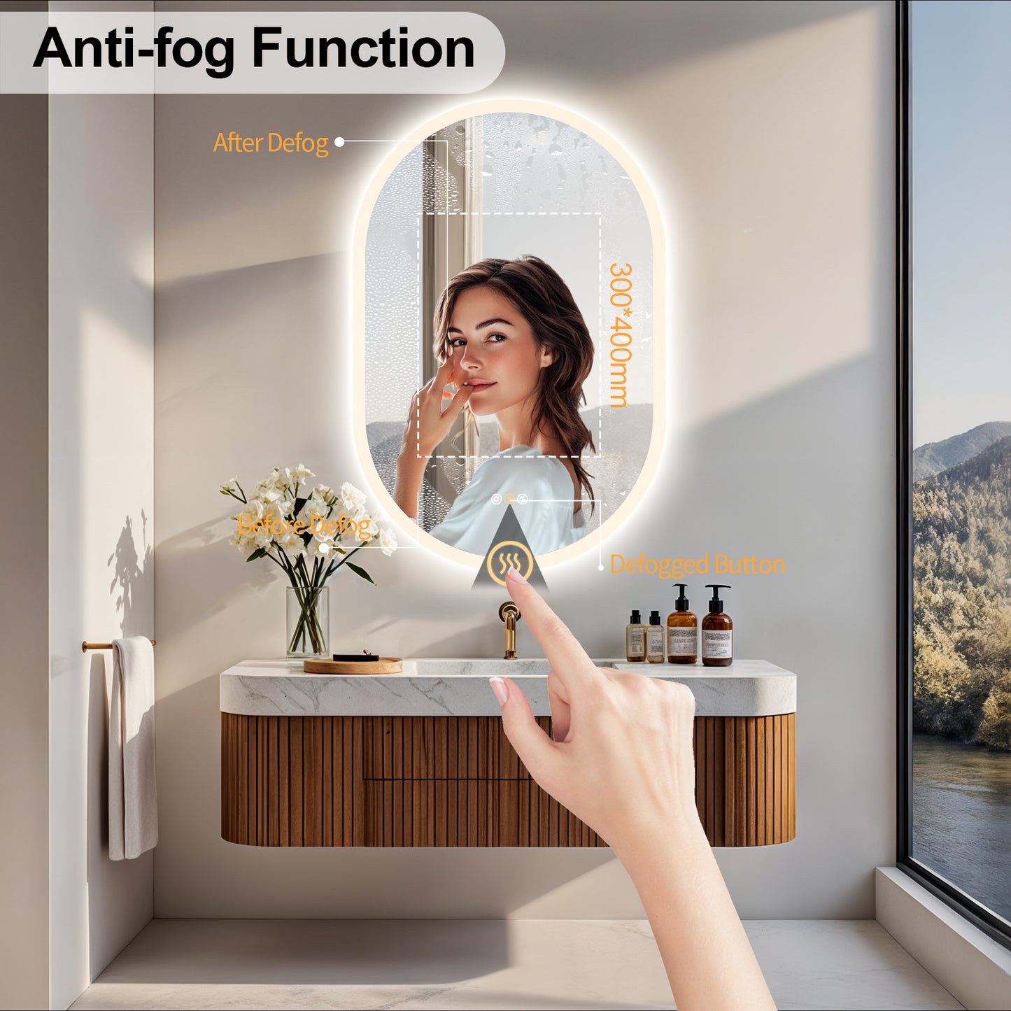 LUVODI Long Oval LED Bathroom Mirror with Bluetooth Speaker, No Display 23.62x35.43 in