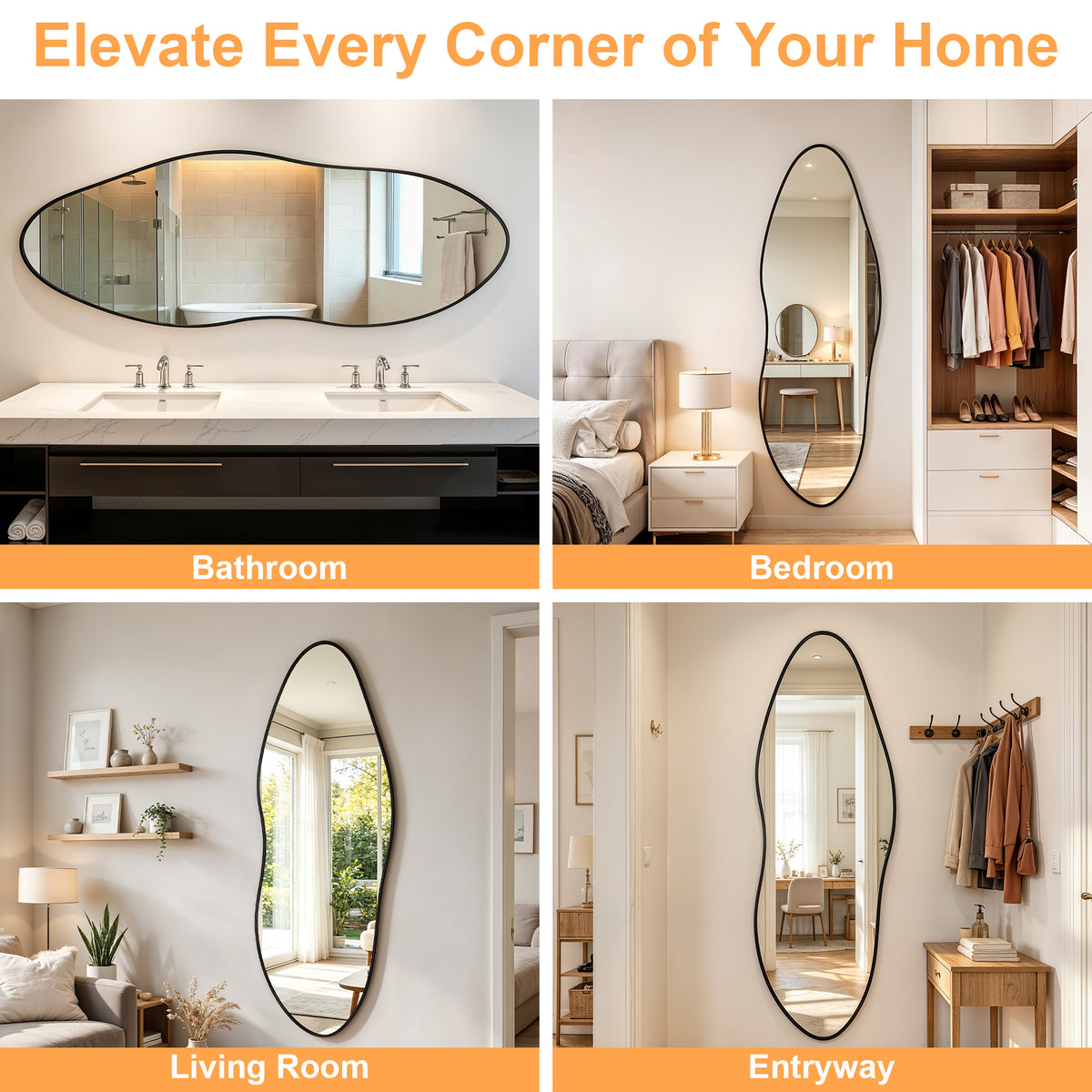 Irregular Wall Mirror Full Length 21x63 Asymmetrical Wall Mirror