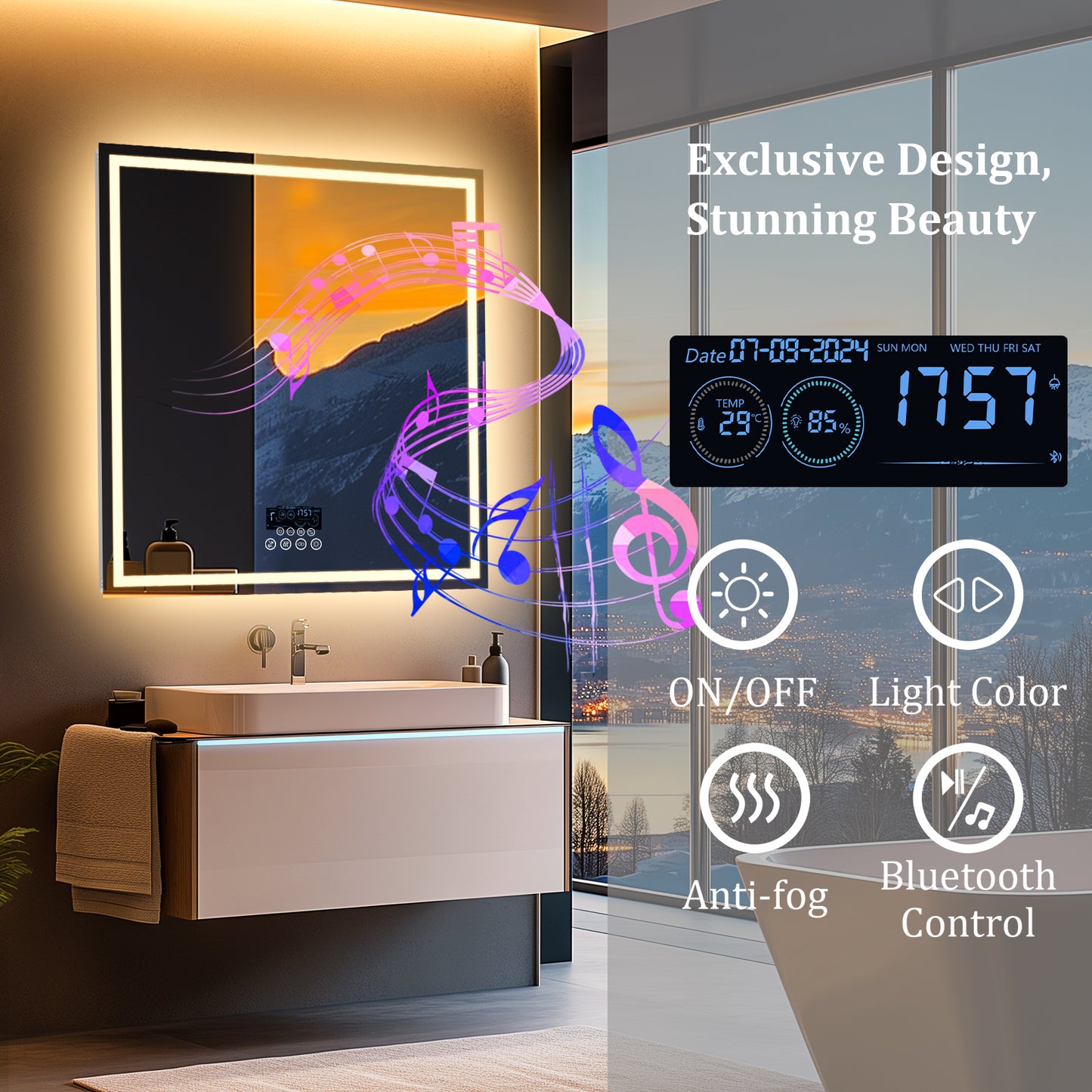 LUVODI Square LED Buetooth Bathroom Mirror Music Mirror