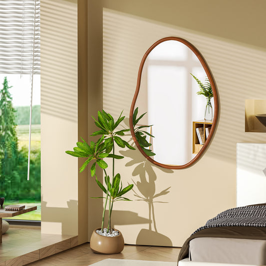 Mid Century Asymmetrical Wall Mirror Wood Frame Irregular Wall Mirror