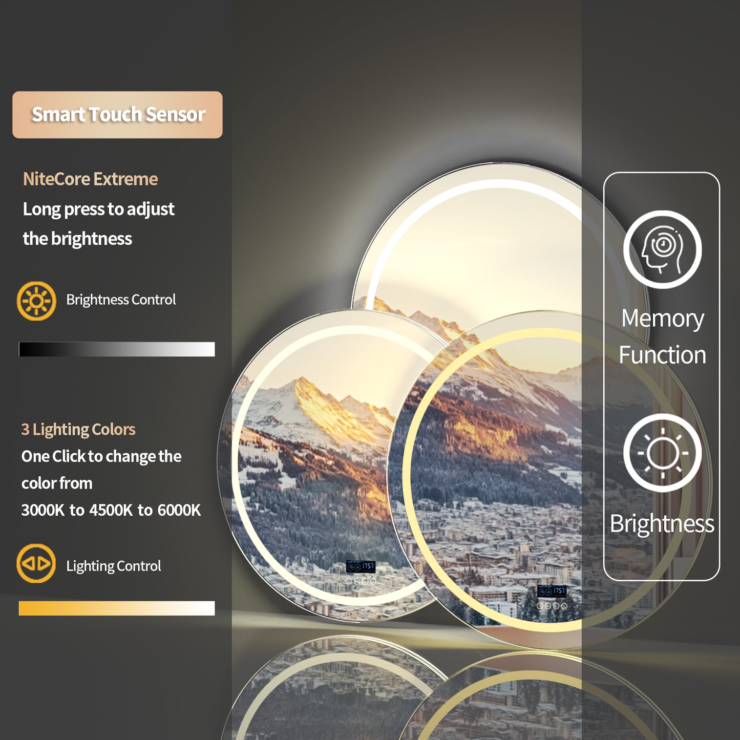 LUVODI Round LED Bluetooth Bathroom Mirror with Smart Display 80x80cm