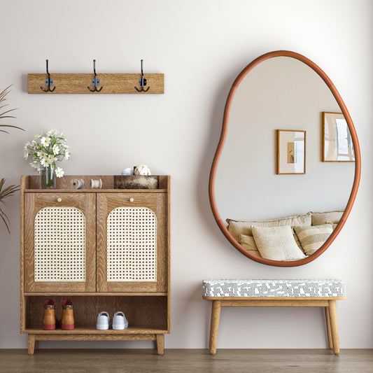Mid Century Asymmetrical Wall Mirror Wood Frame Irregular Wall Mirror