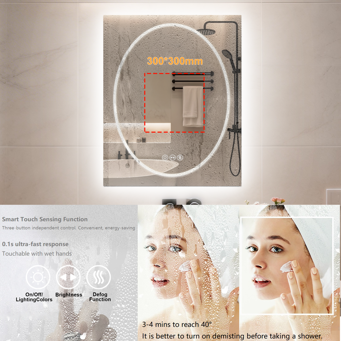 LUVODI  Frameless Tempered Glass LED Bathroom Mirror, Backlit with Round Front Light
