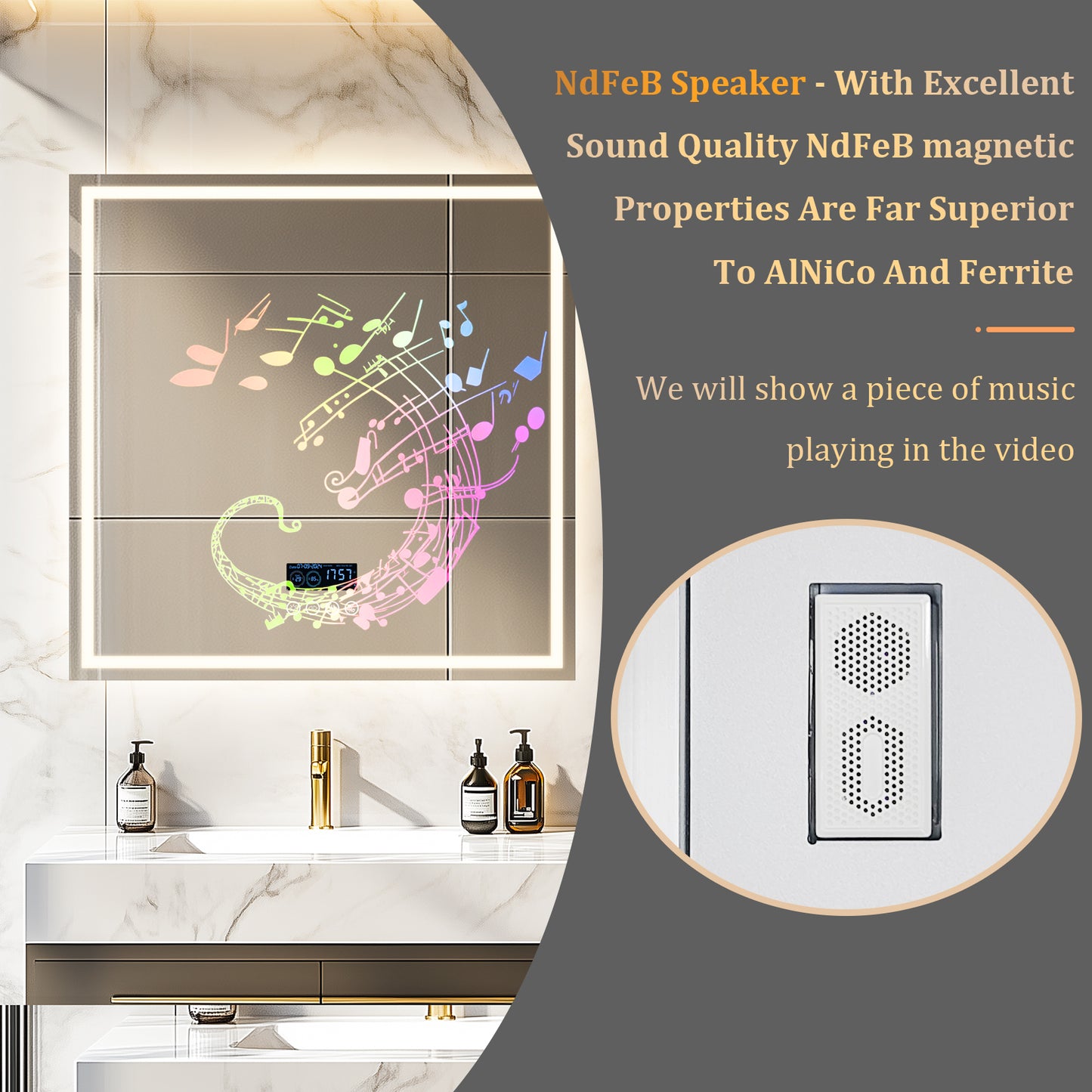 LUVODI Square LED Buetooth Bathroom Mirror Music Mirror