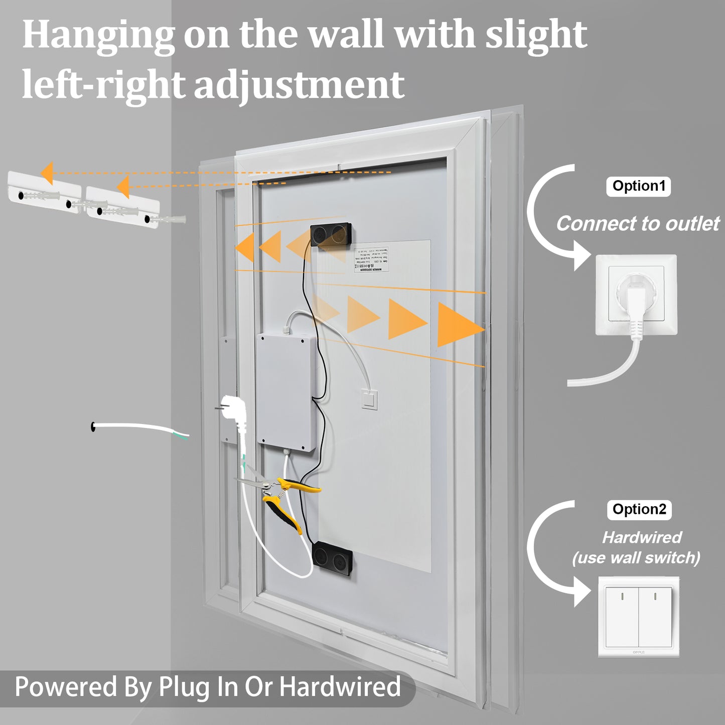 Espejo de baño rectangular de vidrio templado iluminado LUVODI con altavoces Bluetooth (sin pantalla)