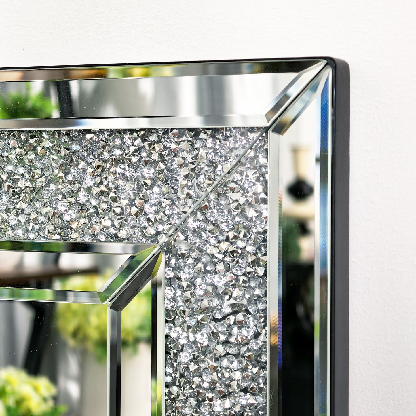 Full Length Mirror with RGB Lights Wall Hanging Mirror Crush Diamond Inlay for Living Room, Bedrooms, Cloakrooms