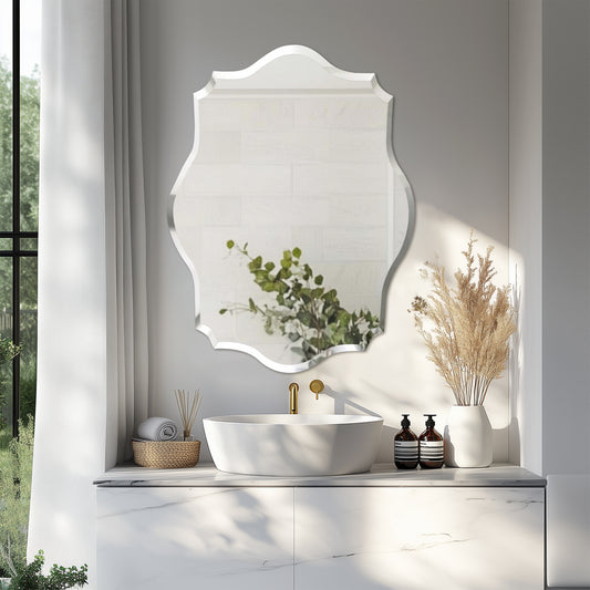 Frameless Irregular Wall Hanging Mirror Silver Glass Mirror Beveled Edge Mirror