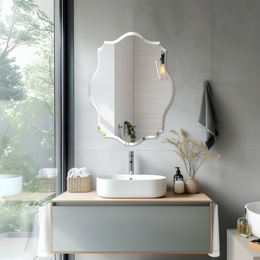 Frameless Irregular Wall Hanging Mirror Silver Glass Mirror Beveled Edge Mirror