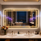 LUVODI LED Bathroom Mirror with Bluetooth Speaker & Screen Display, Tempered Glass Anti Fog Vanity Mirror