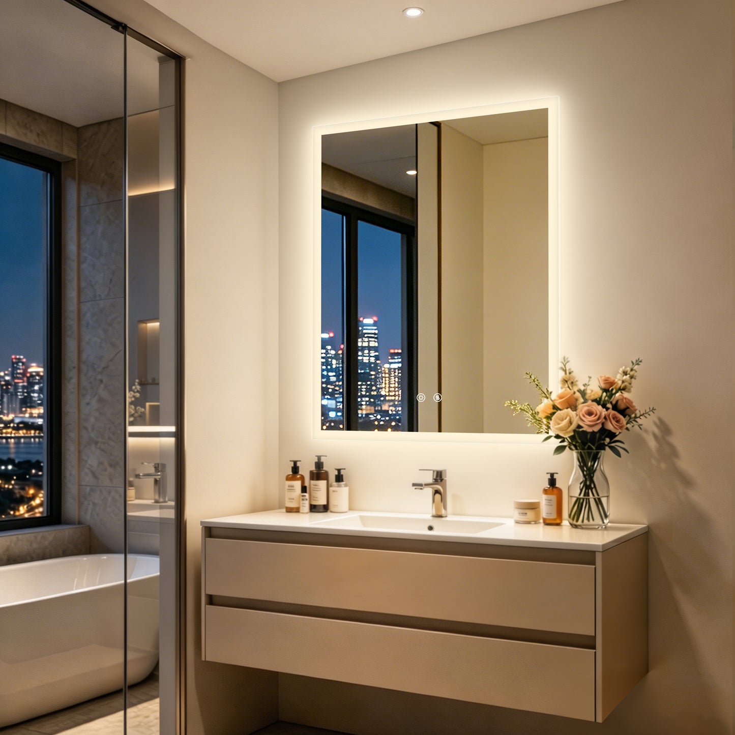 LUVODI 28x36” Rectangular LED Bathroom Mirror Tempered Glass Bathroom Mirror With Light