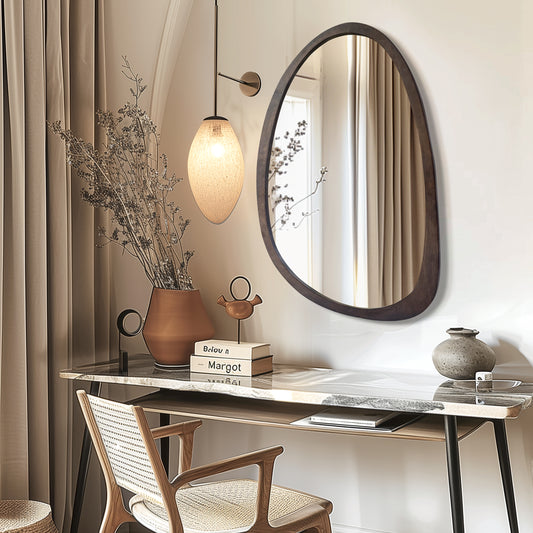 Modern Farmhouse Decorative Asymmetrical Wall Mirror Black Walnut Wood Framed