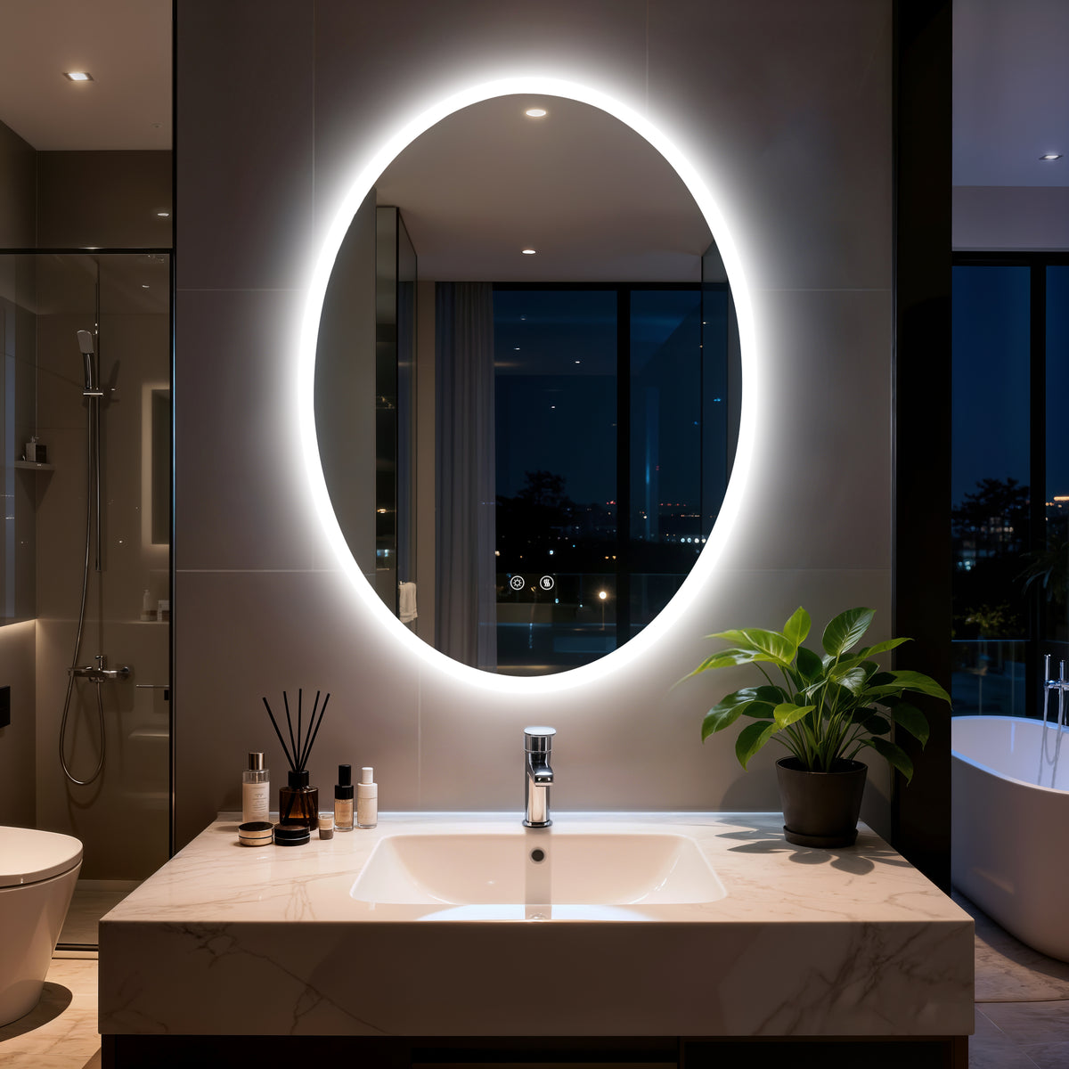 LUVODI Oval LED Bathroom Mirror, Tempered Glass (Glowing Outer Edge)