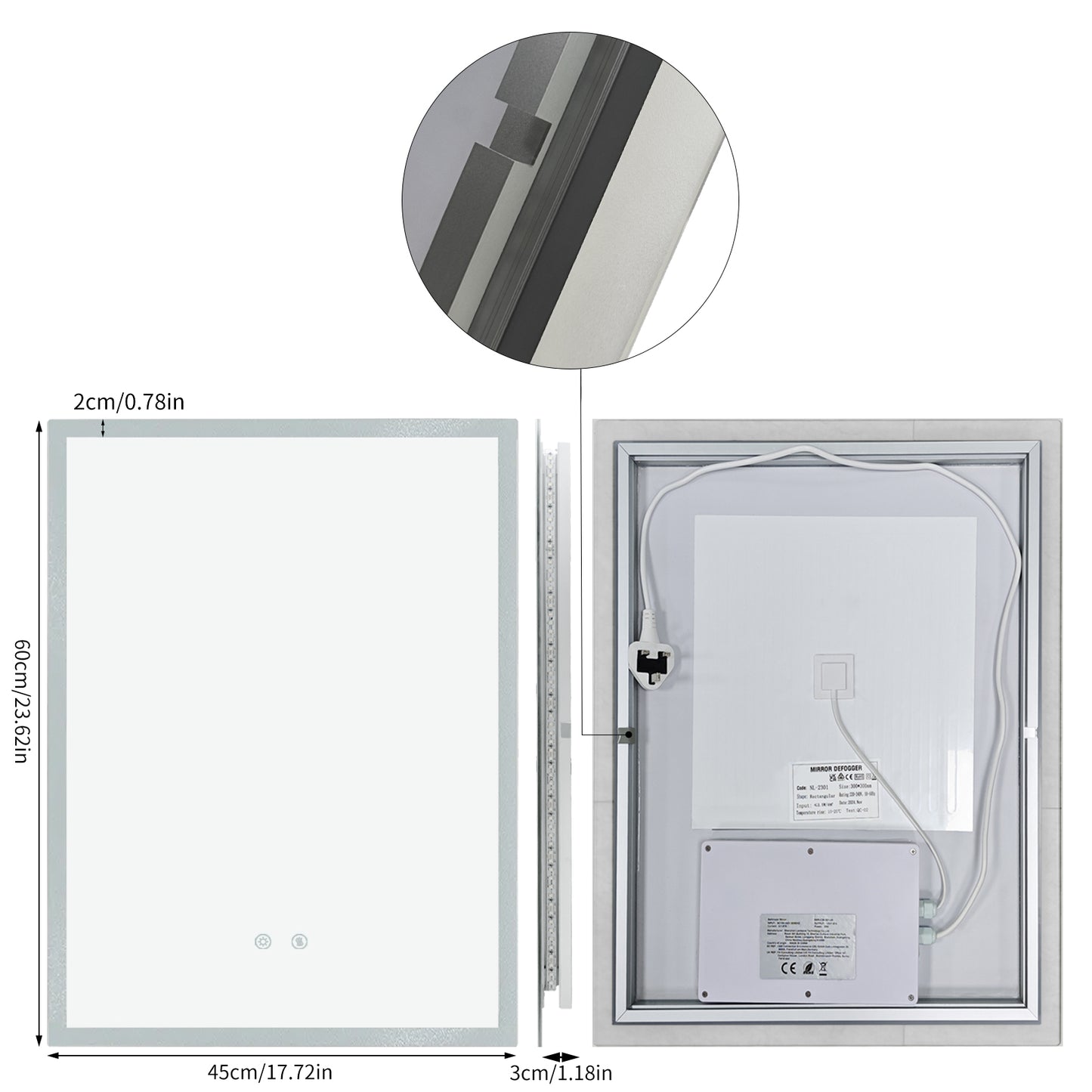 LUVODI 17.8”x23.6" LED Bathroom Mirror Wall Vanity Mirror 3 Colors Smart Lighted Mirror