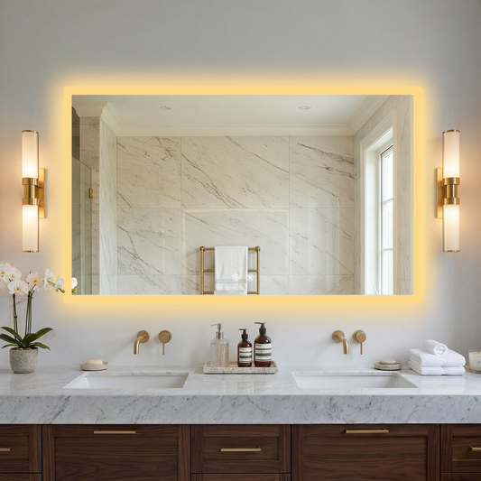 LUVODI Rectangular LED Bathroom Mirror with Defogger, Front-Lit Wall Mounted Vanity Mirror