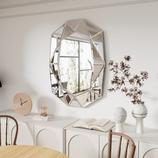 Asymmetrical Decorative Wall Mirror with Beveled Diamond Pieces