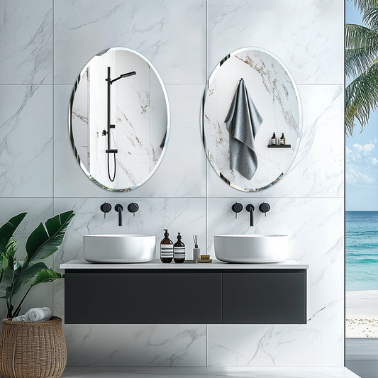 Frameless Beveled Edge Oval Wall Mirror