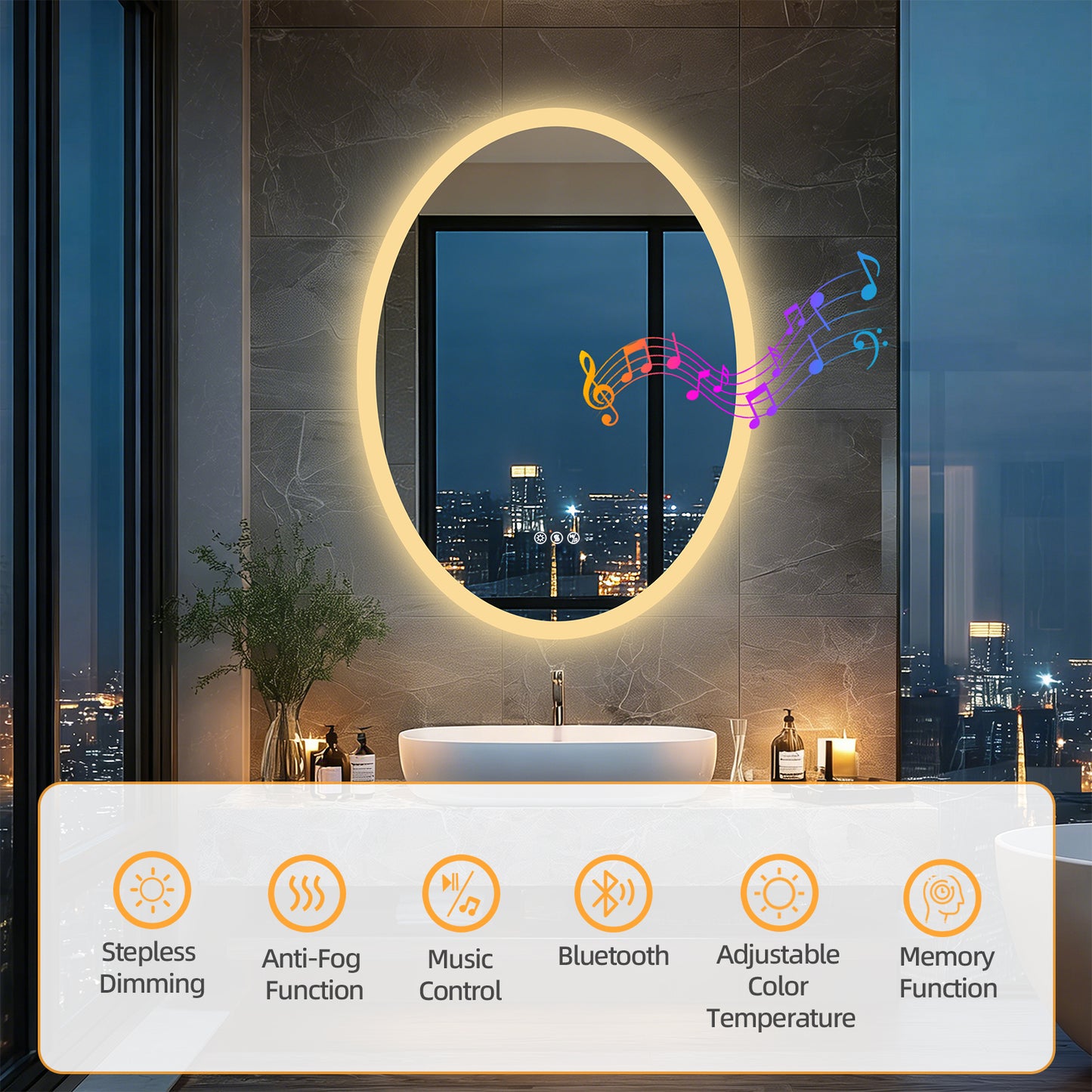 Espejo de baño LED con Bluetooth y altavoces LUVODI, antivaho e iluminado, 23,6 x 31,5 pulgadas