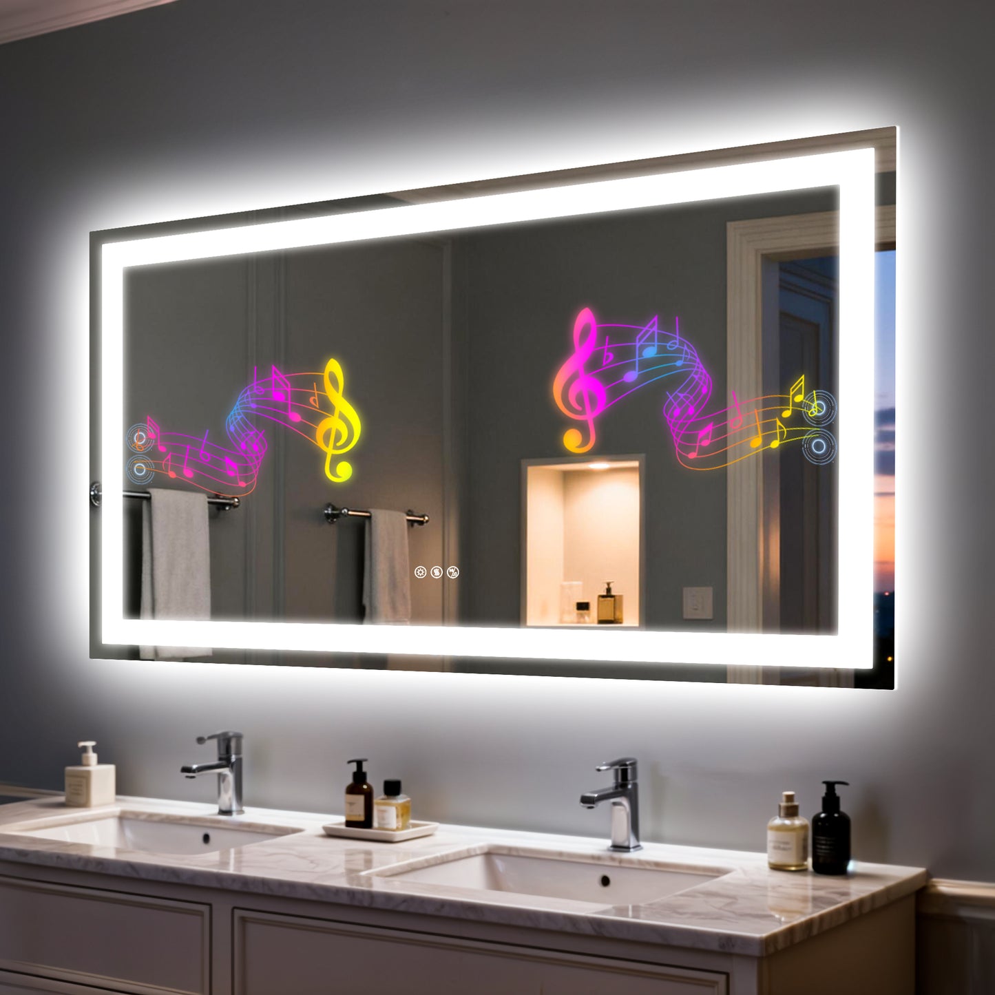 Espejo de baño rectangular de vidrio templado iluminado LUVODI con altavoces Bluetooth (sin pantalla)