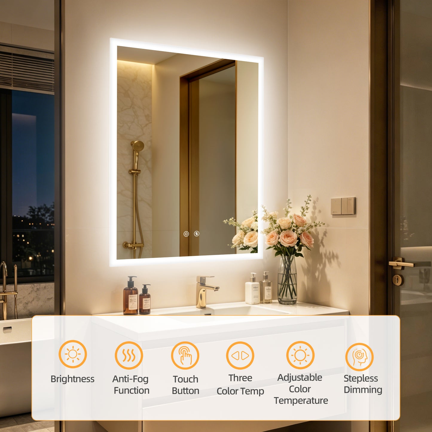 LUVODI 28x36” Rectangular LED Bathroom Mirror Tempered Glass Bathroom Mirror With Light