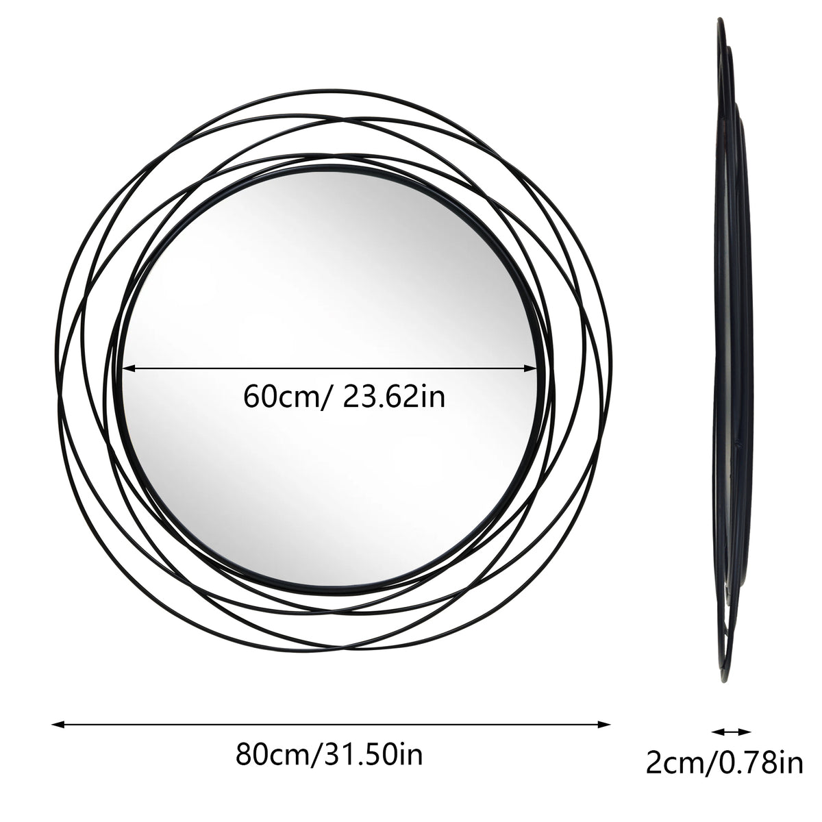 31.5in Large Round Decorative Mirrors, Metal Wire Frame Wall Mirror, Black & Gold