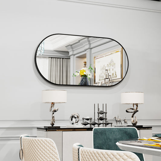 LUVODI 100x50cm Oval Wall-mounted Vanity Mirror Metal Frame Accent Mirror for Bathroom, Entryway