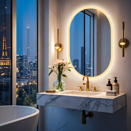 LUVODI Long Oval LED Bathroom Mirror with Bluetooth Speaker, No Display 23.62x35.43 in