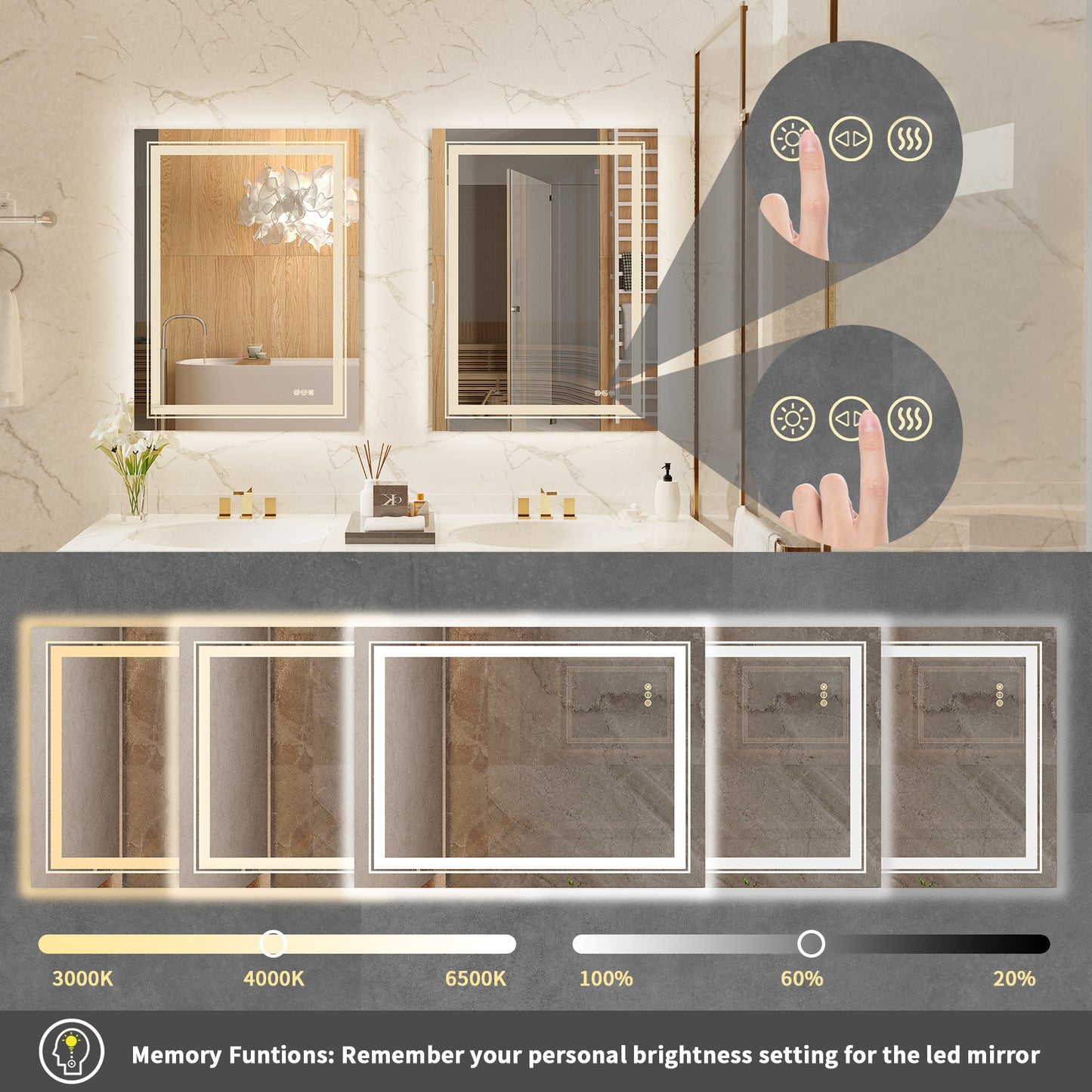 LUVODI Rectangular LED Bathroom Mirror Backlit + Front Lighted, Defogging