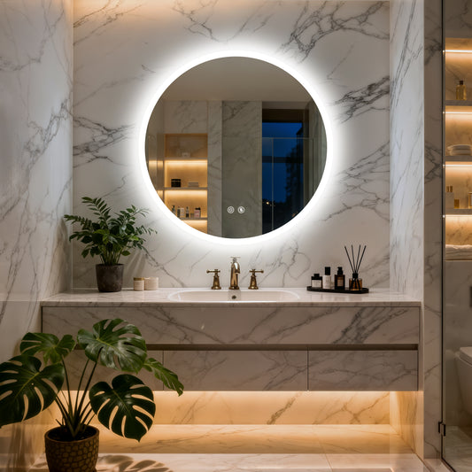 LUVODI 28 in Round Bathroom Mirror with Lights Tempered Glass(2 Buttons)