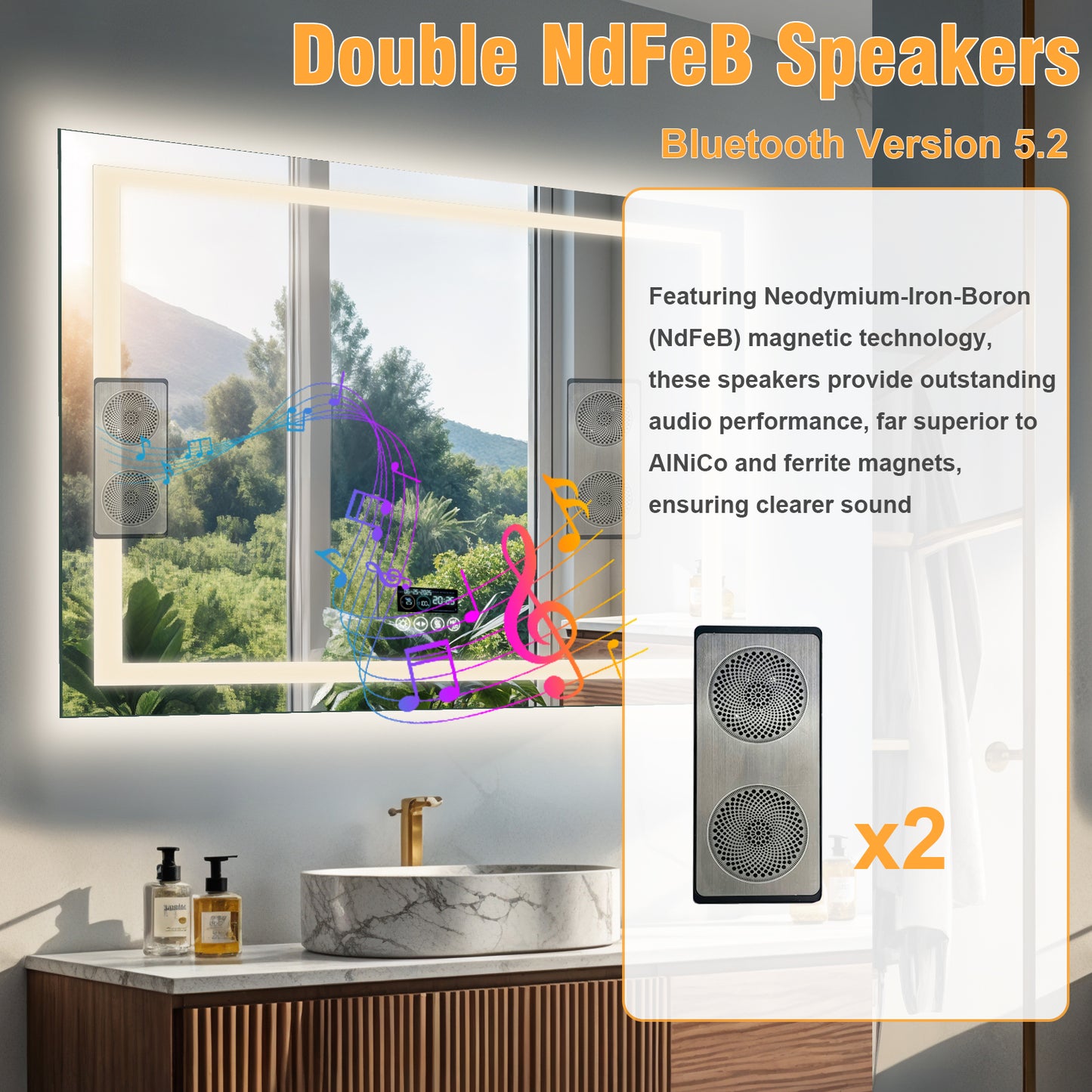 Espejo de baño LED LUVODI con altavoz Bluetooth, espejo de tocador inteligente rectangular con pantalla