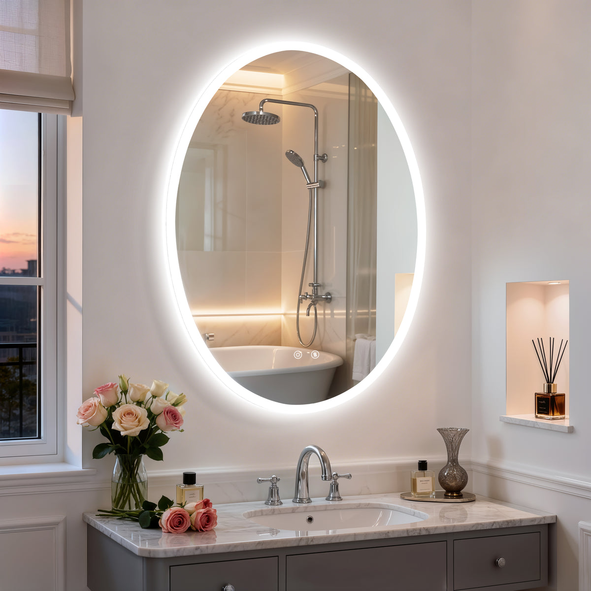LUVODI Oval LED Bathroom Mirror, Tempered Glass (Glowing Outer Edge)