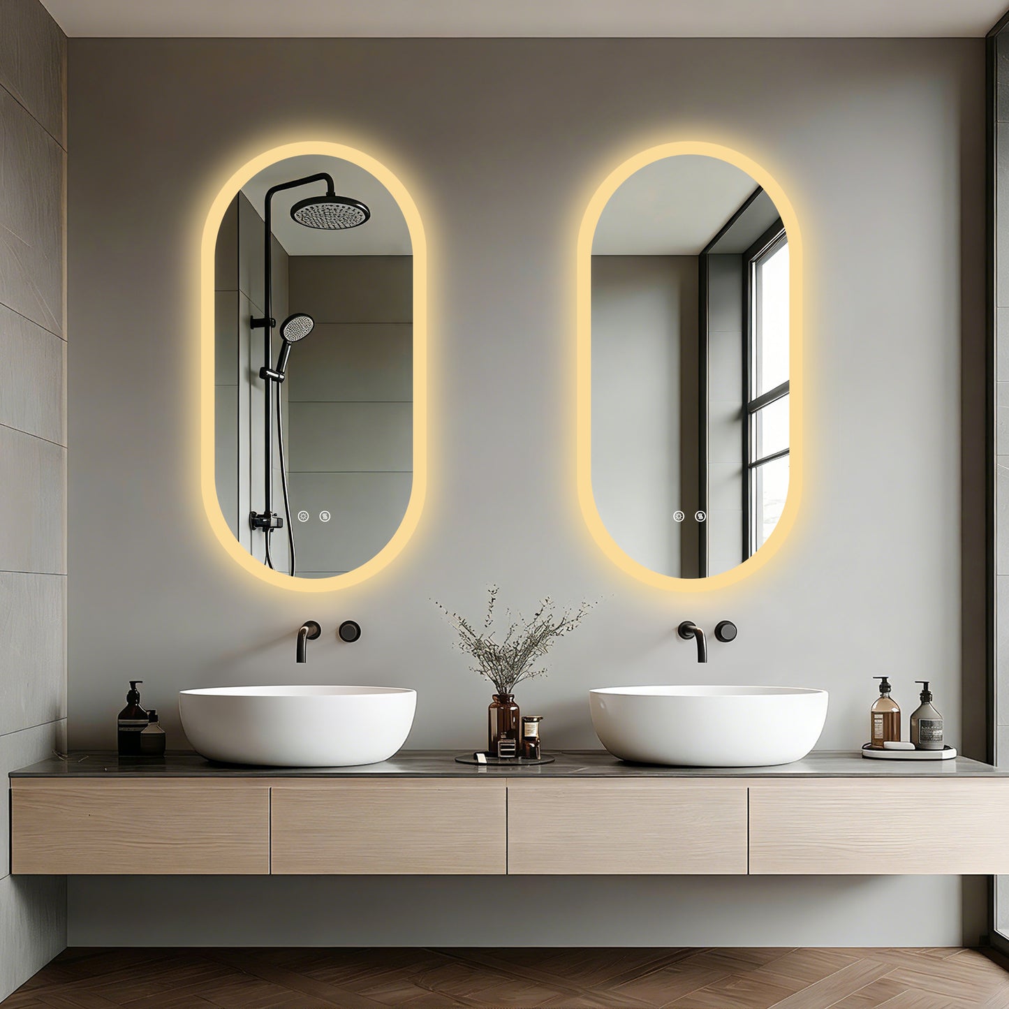 LUVODI Long Oval LED Bathroom Mirror, Tempered Glass Front Lit Vanity Mirror (2 Buttons)