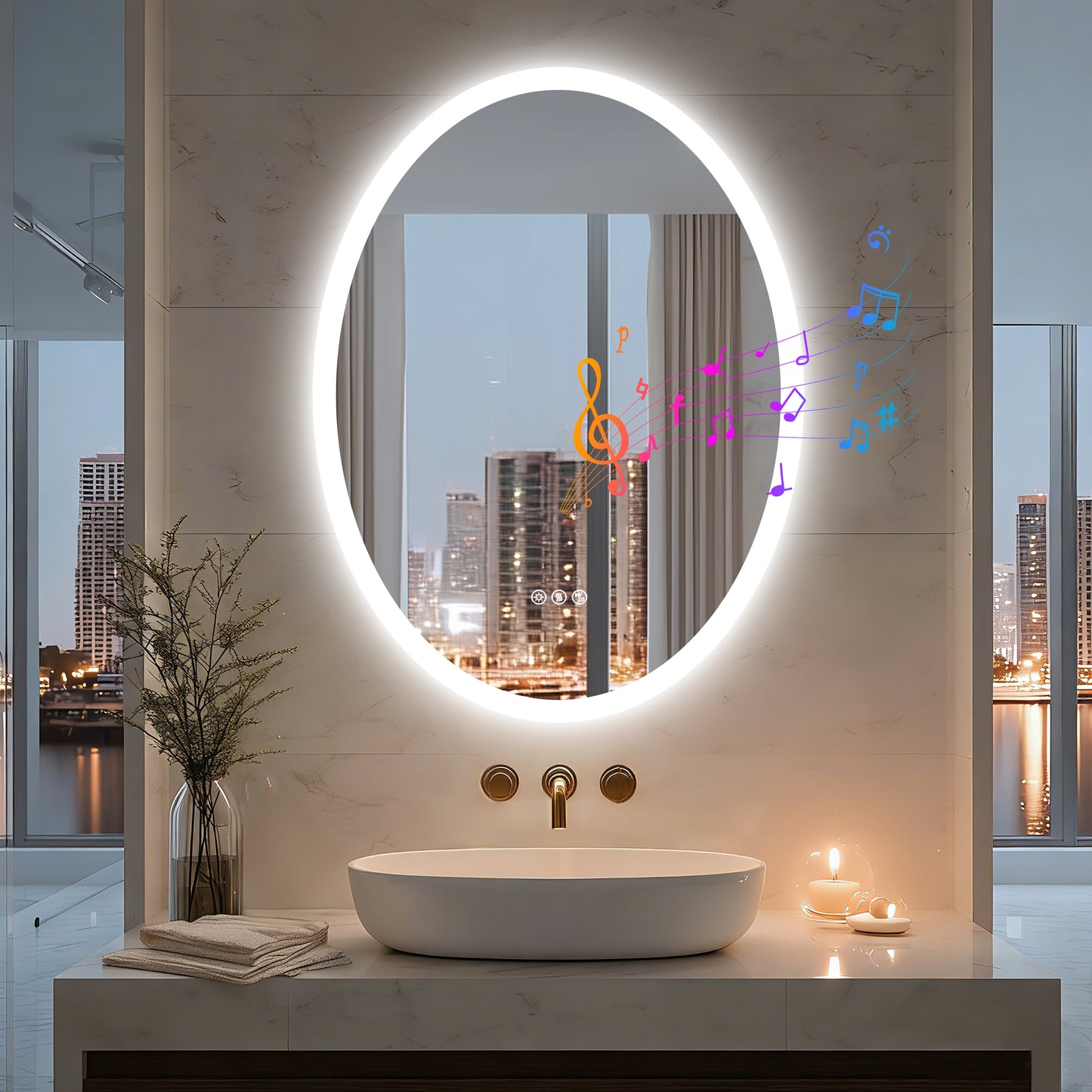 Espejo de baño LED con Bluetooth y altavoces LUVODI, antivaho e iluminado, 23,6 x 31,5 pulgadas
