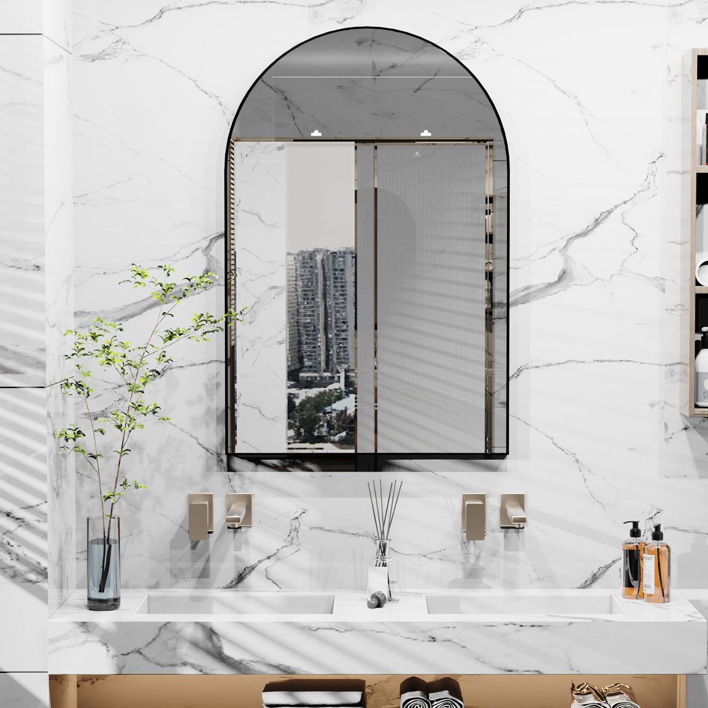 LUVODI Black Framed Arched Wall Mirror Bathroom Bedroom Makeup Dressing Mirror