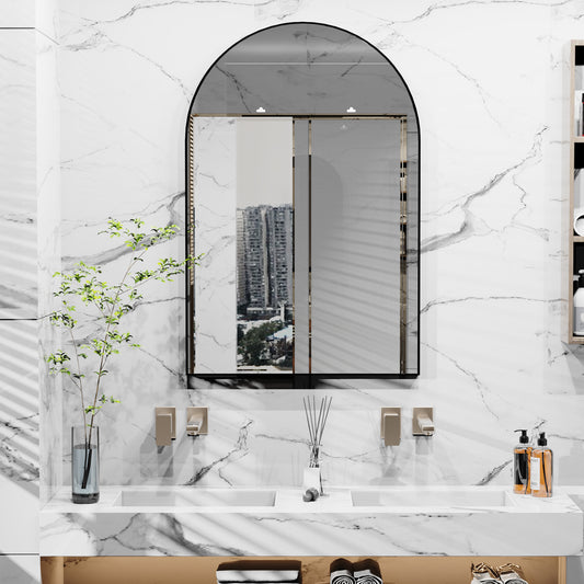 LUVODI Black Framed Arched Wall Mirror Bathroom Bedroom Makeup Dressing Mirror