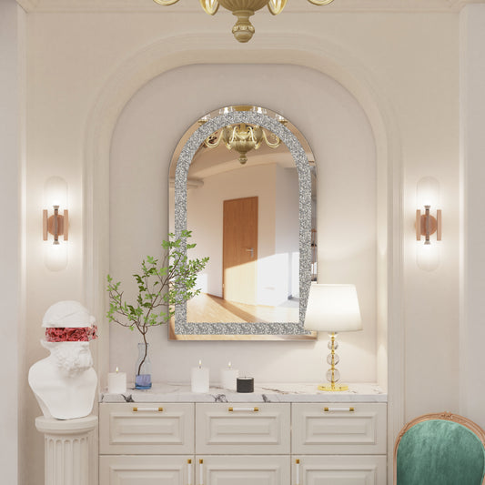 Arched Crystal Crushed Diamond Wall Mirror for Bedroom Living Room Entryway 23x35"