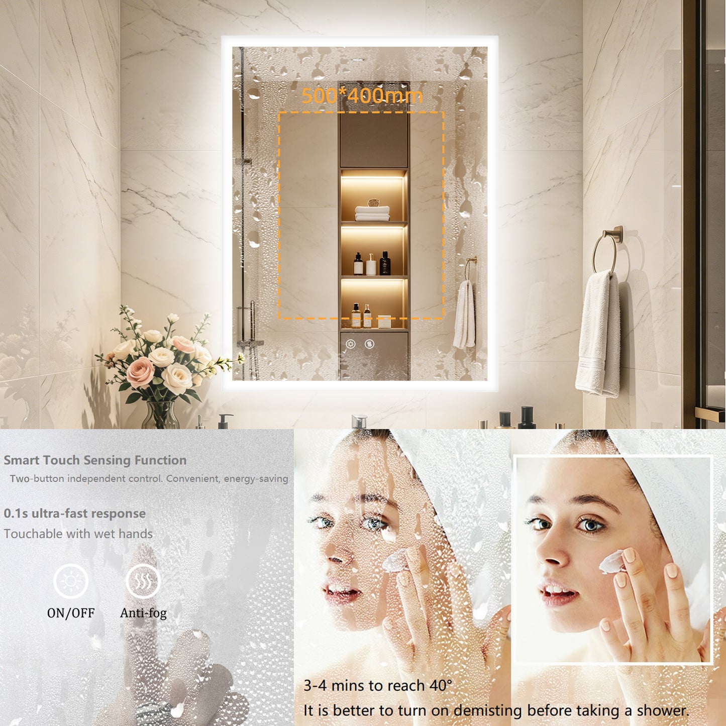 LUVODI 28x36” Rectangular LED Bathroom Mirror Tempered Glass Bathroom Mirror With Light