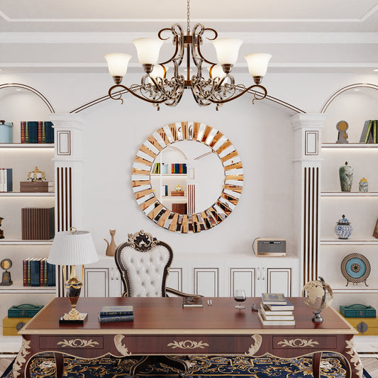 Contemporary Decorative Wall Mirror Round Starburst Mirror w/ Glass Beveled Edge for Living Room