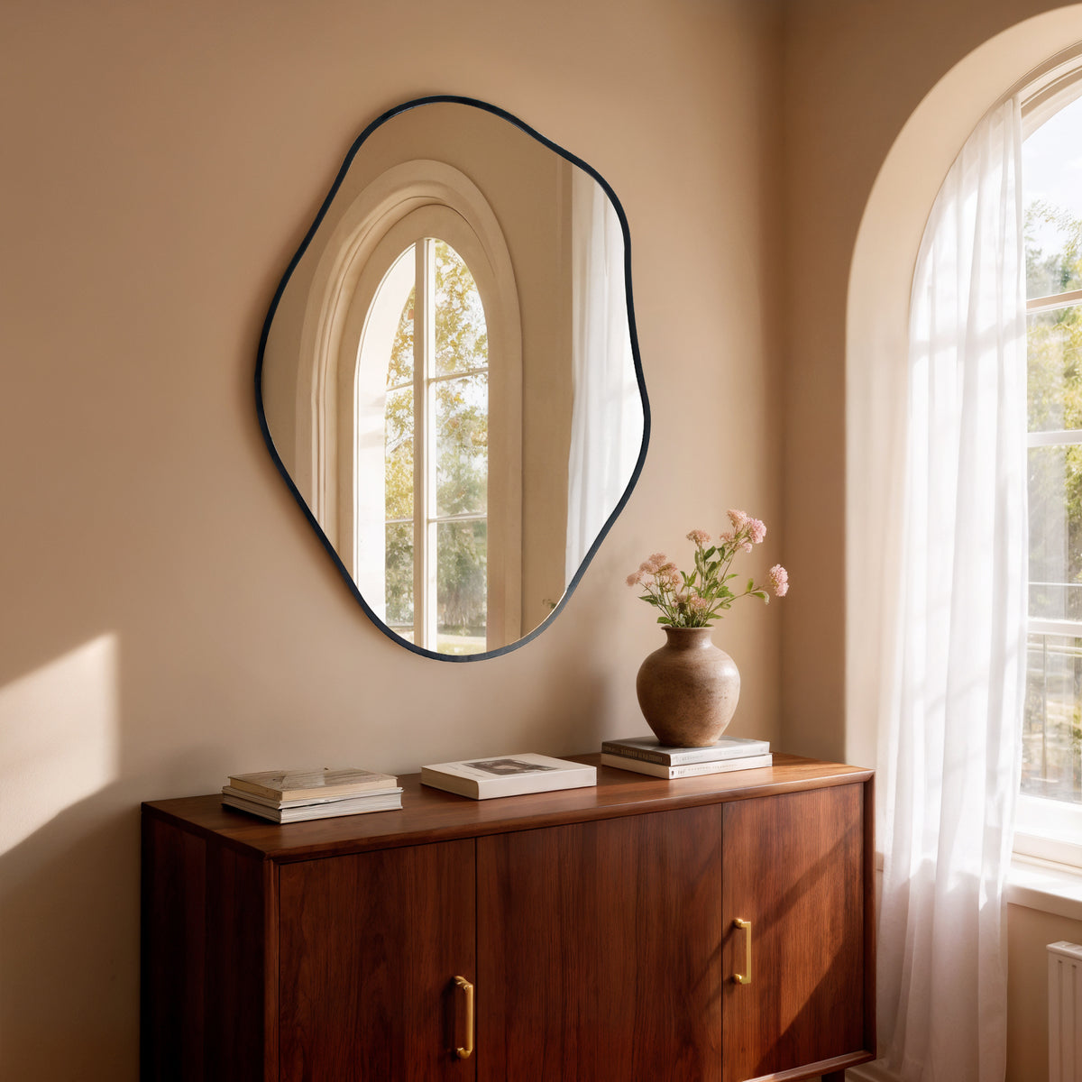 Asymmetrical Wall Mirror, Irregular Black Frame Mirror for Entryway