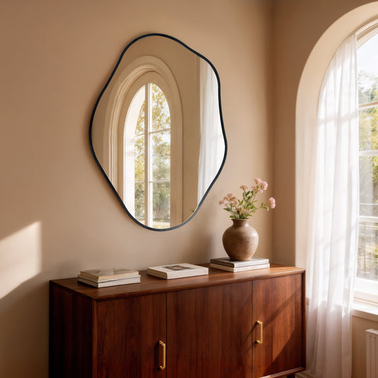 Asymmetrical Wall Mirror, Irregular Black Frame Mirror for Entryway