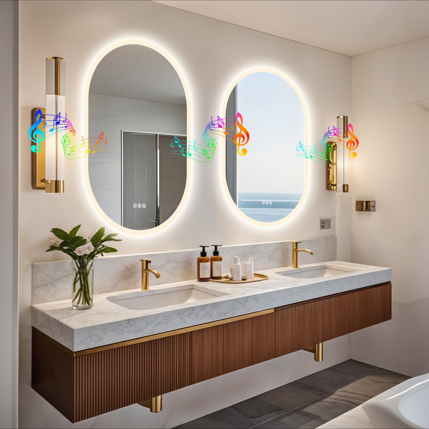 LUVODI Long Oval LED Bathroom Mirror with Bluetooth Speaker, No Display 23.62x35.43 in