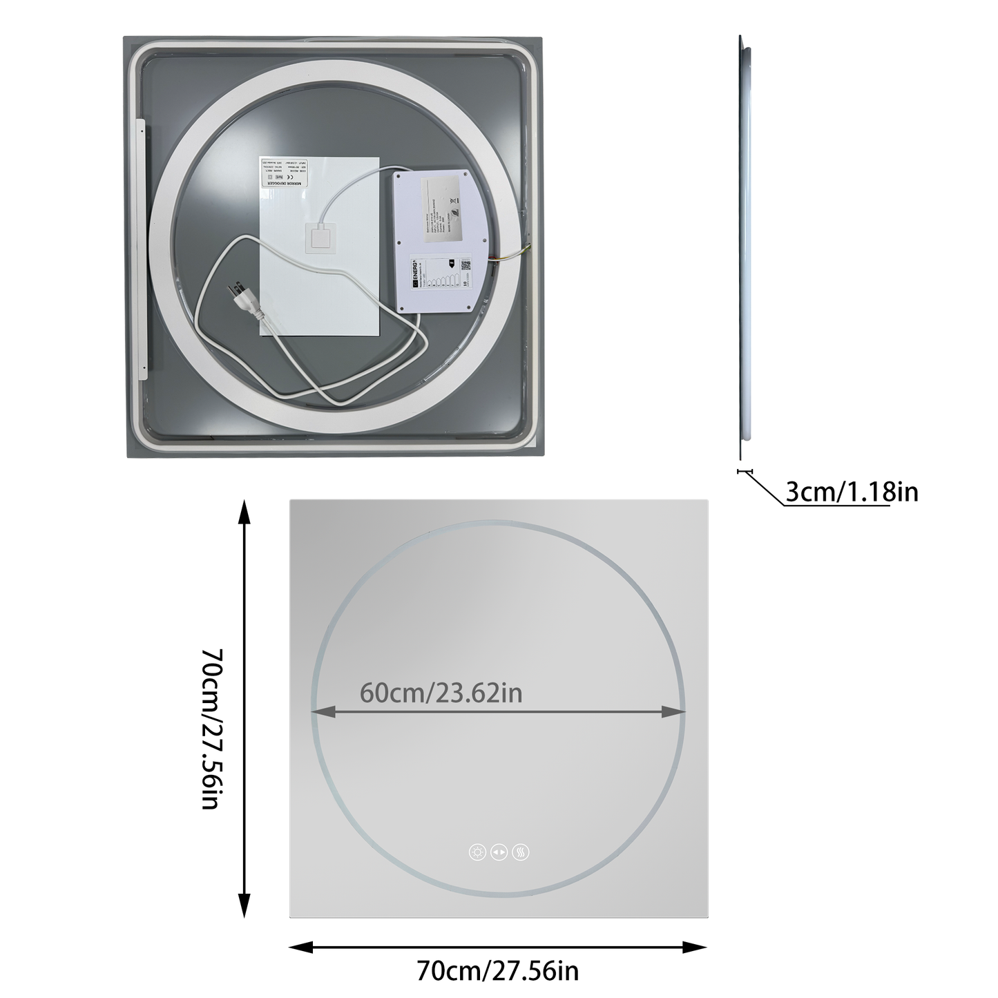LUVODI  Frameless Tempered Glass LED Bathroom Mirror, Backlit with Round Front Light