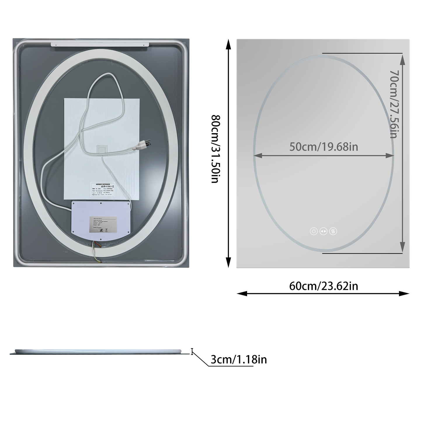 LUVODI  Frameless Tempered Glass LED Bathroom Mirror, Backlit with Round Front Light