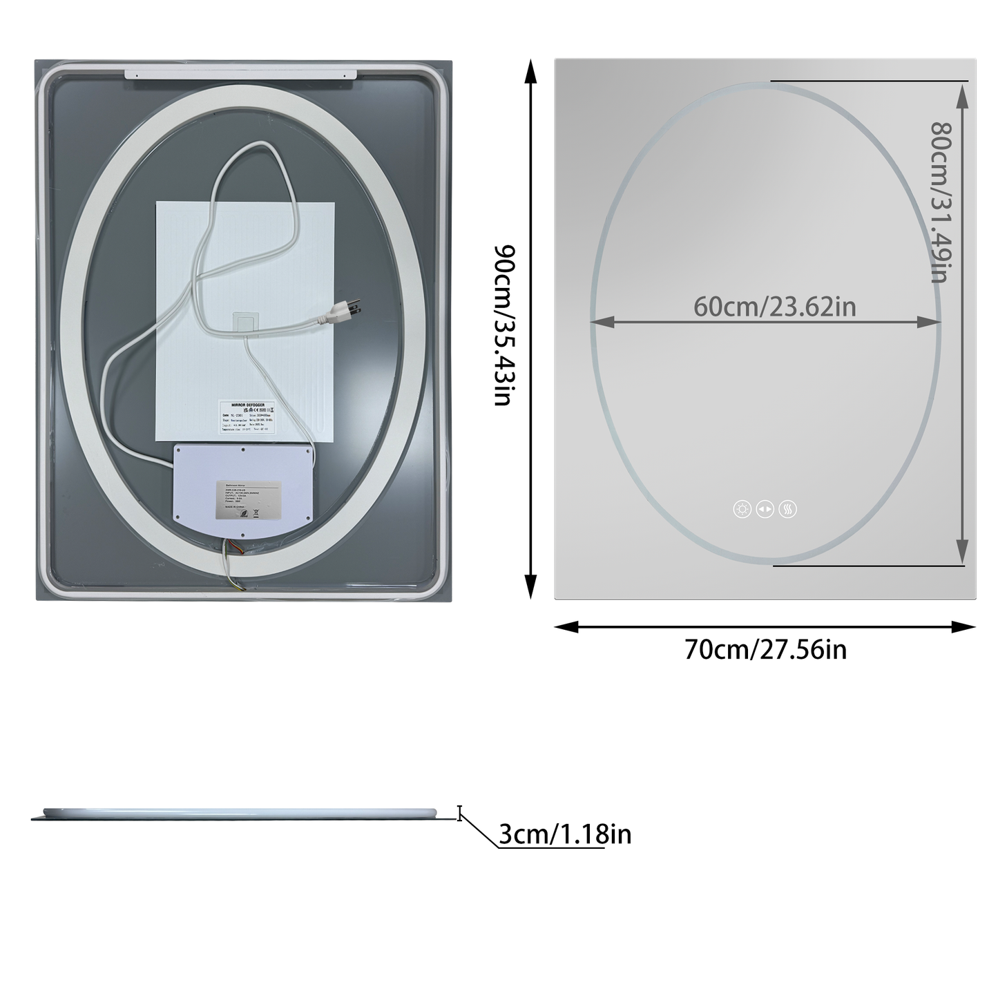 LUVODI  Frameless Tempered Glass LED Bathroom Mirror, Backlit with Round Front Light