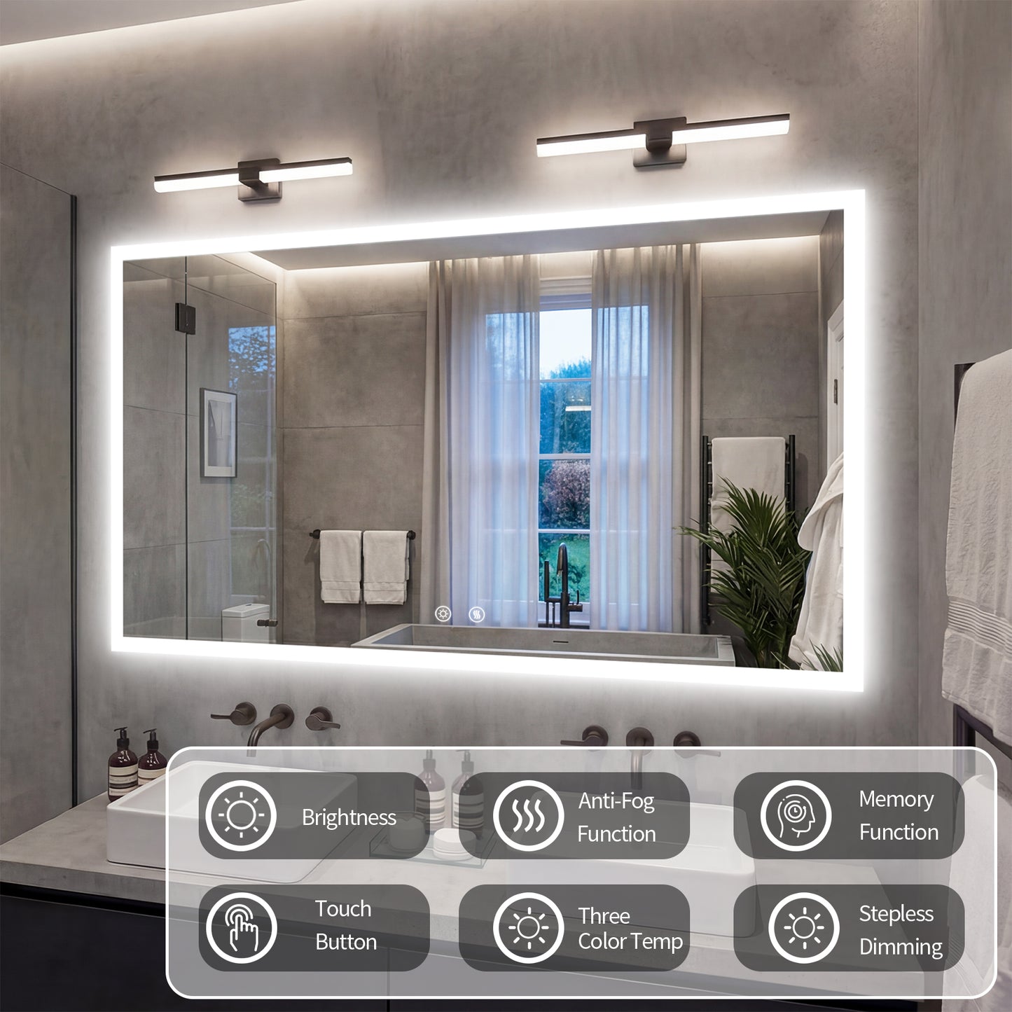 LUVODI Rectangular LED Bathroom Mirror with Defogger, Front-Lit Wall Mounted Vanity Mirror