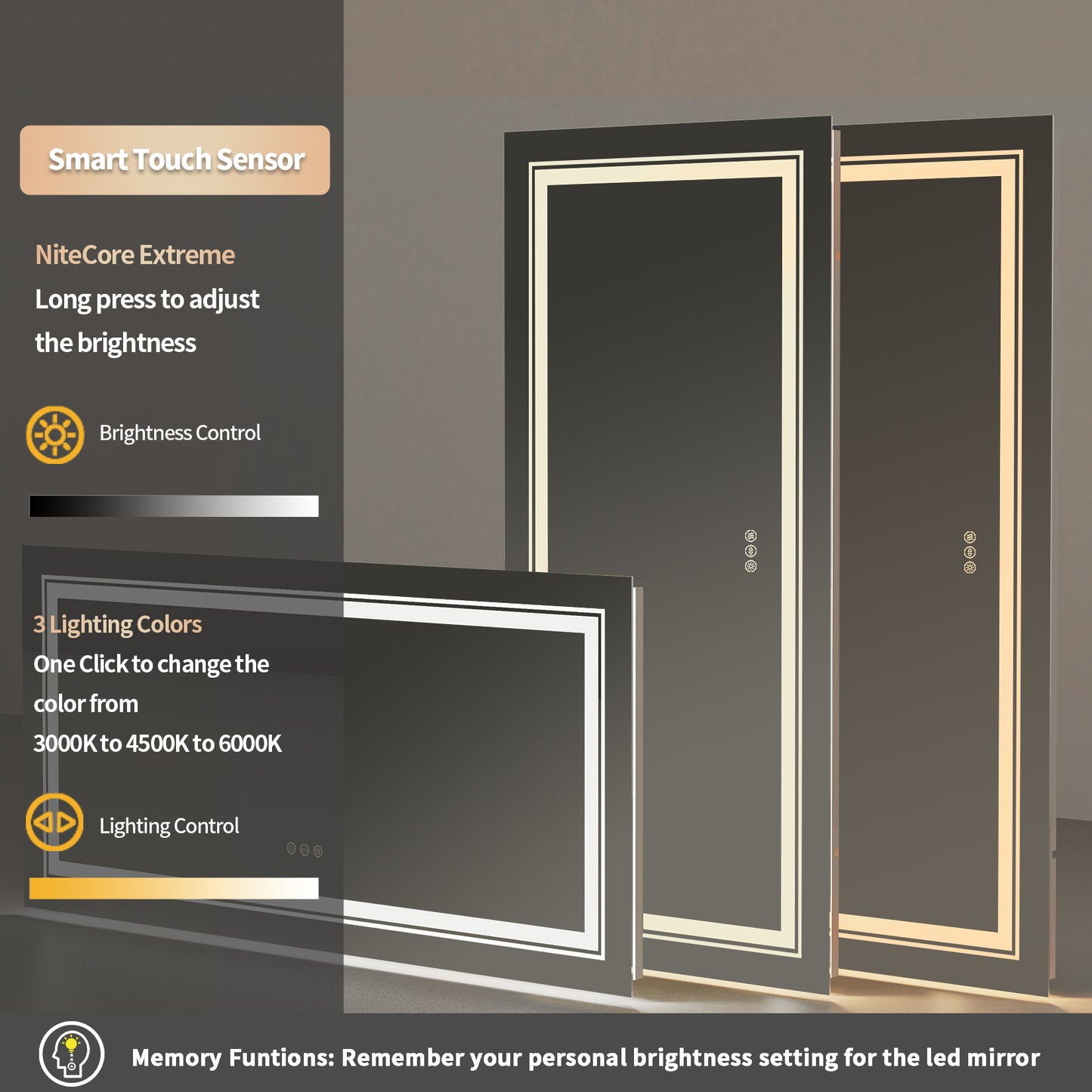LUVODI Rectangular LED Bathroom Mirror 3 Color Backlit and Front Light Horizontal/Vertical
