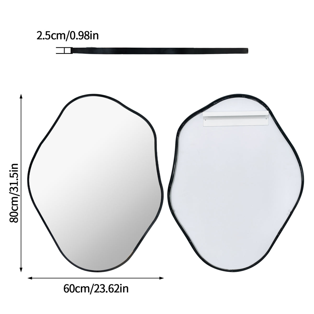 Asymmetrical Wall Mirror, Irregular Black Frame Mirror for Entryway
