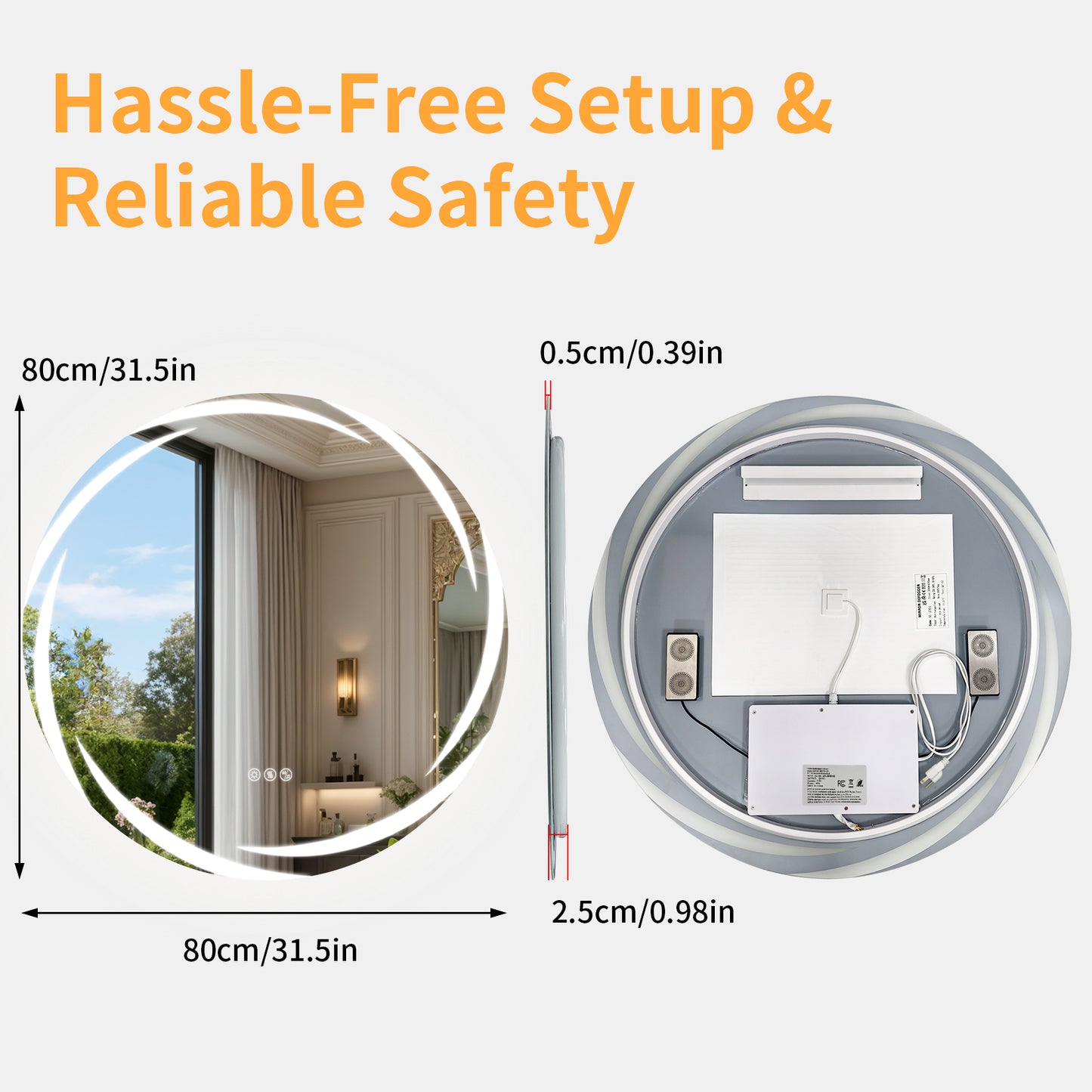 Espejo de pared redondo para baño LUVODI de 31,5" con LED y altavoz Bluetooth dual, antivaho y regulable