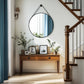Black Round Mirror With Hanging Rope For Living Room, Bedroom, Entryway