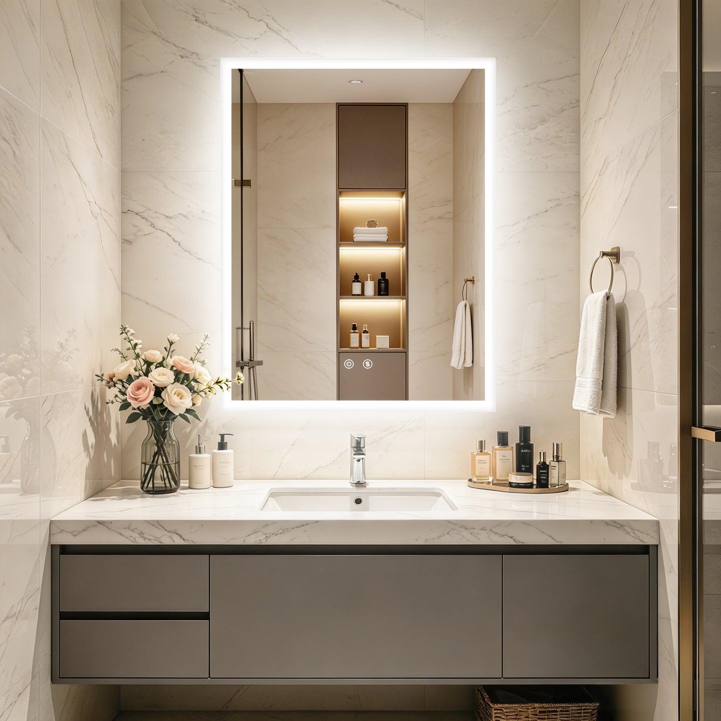 LUVODI 28x36” Rectangular LED Bathroom Mirror Tempered Glass Bathroom Mirror With Light